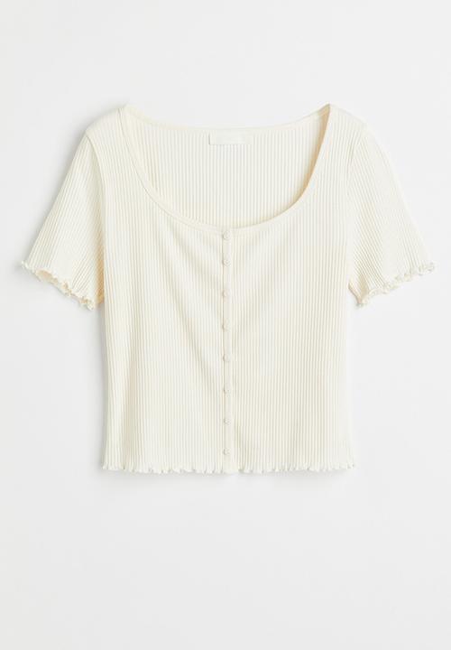 H&M - Button-front ribbed top - white