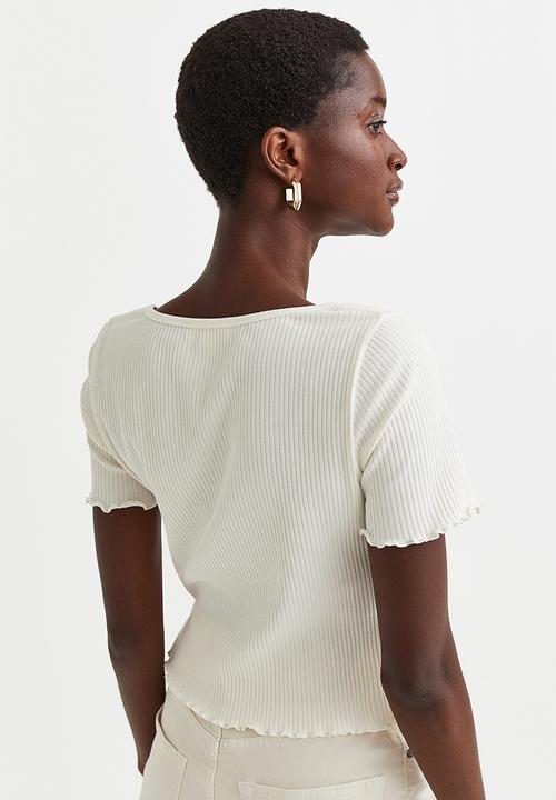 H&M - Button-front ribbed top - white