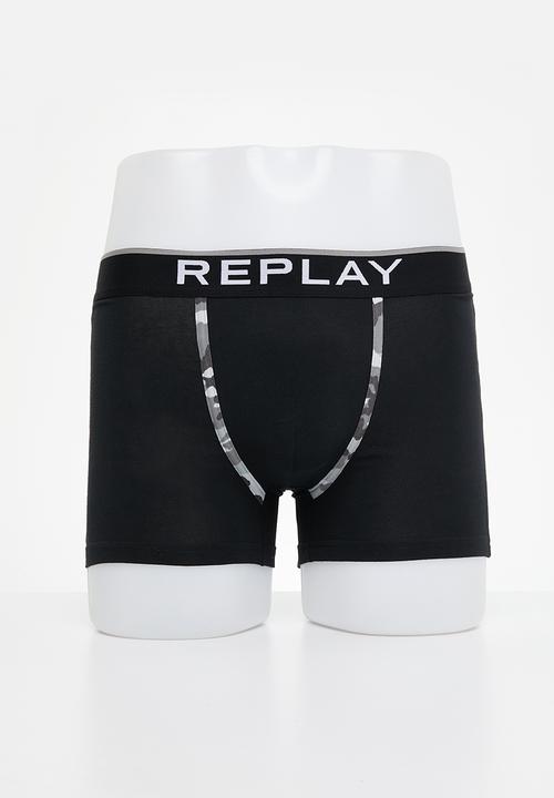 Replay - Replay Boxer Style 8 Cuff Logo&Camouflage 2Pcs Box - Black/Camoufl Grey