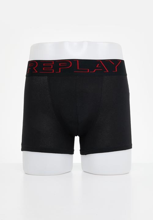 Replay - Replay Boxer Style 2 T/C Cuff 3D Logo 2 Pack Box - Red & Black