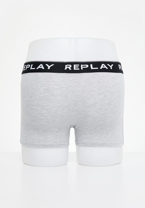 Replay - Replay Boxer Style 2 Cuff Logo&Print 2Pcs Box - Black/Grey Melange