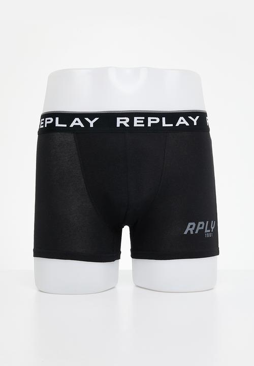 Replay - Replay Boxer Style 2 Cuff Logo&Print 2Pcs Box - Black/Grey Melange