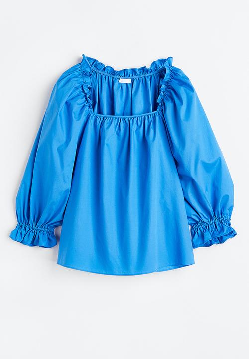 H&M - Frill-trimmed cotton blouse - blue