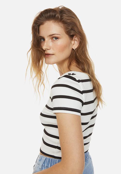 H&M - Ribbed cropped top - white