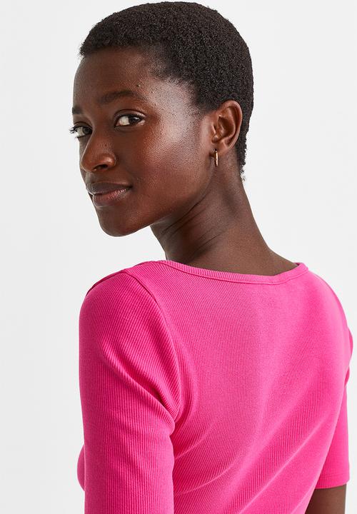 H&M - Ribbed jersey top - cerise