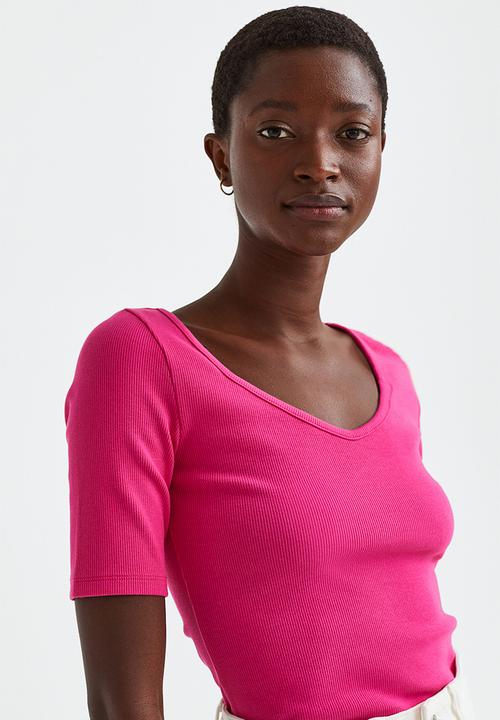 H&M - Ribbed jersey top - cerise