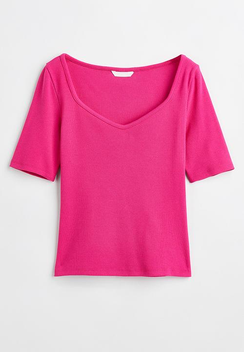 H&M - Ribbed jersey top - cerise
