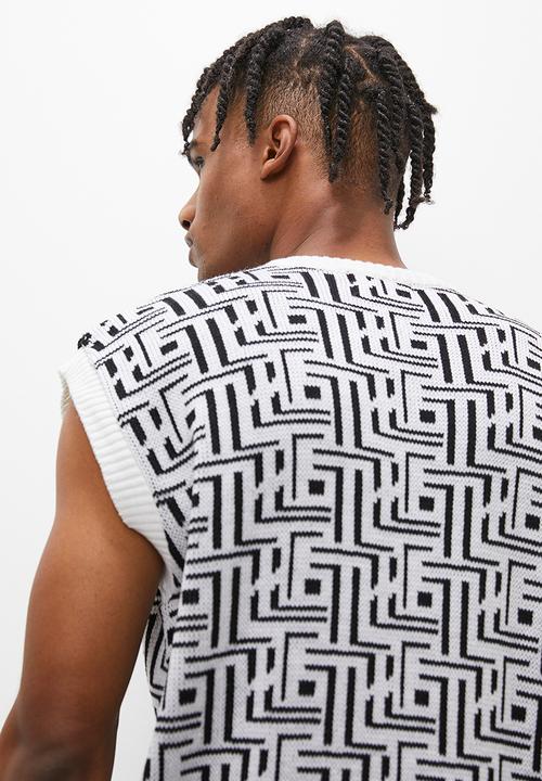 STYLE REPUBLIC - Geo pattern knit vest - black & milk
