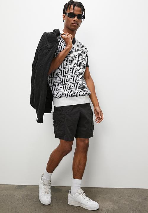 STYLE REPUBLIC - Geo pattern knit vest - black & milk