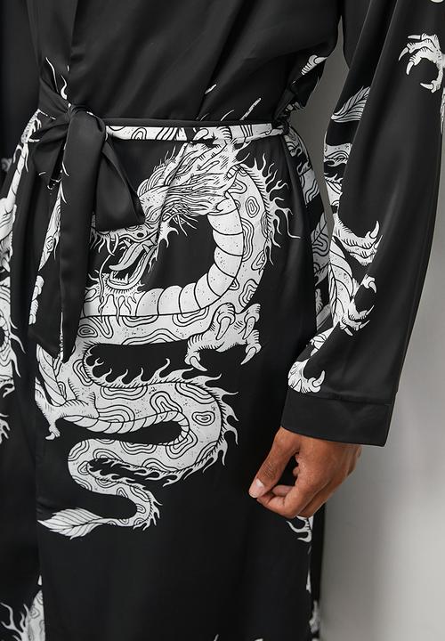 STYLE REPUBLIC - Printed satin robe - black & white