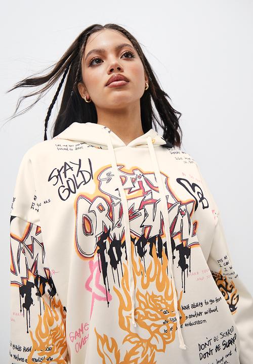 Blake - Graffiti hooded sweat dress - ecru