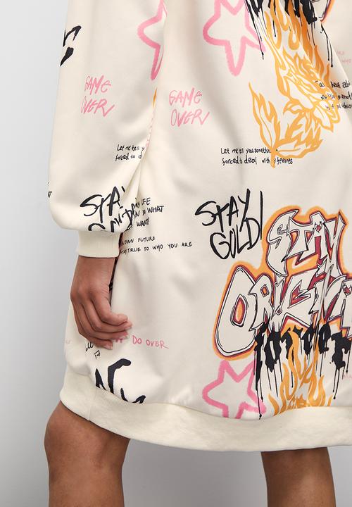 Blake - Graffiti hooded sweat dress - ecru