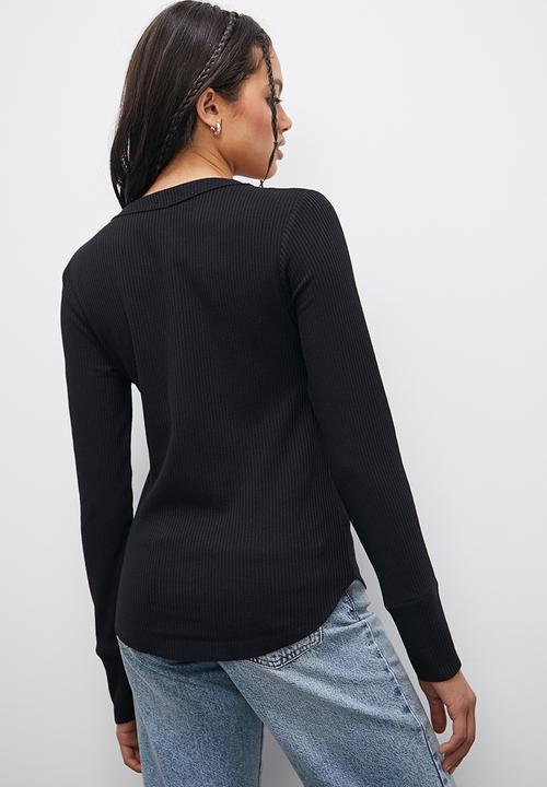 Blake - Waffle button front - black 