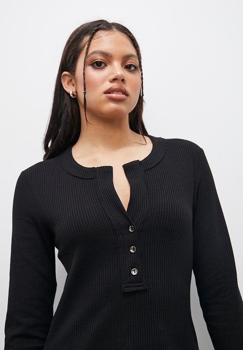 Blake - Waffle button front - black 