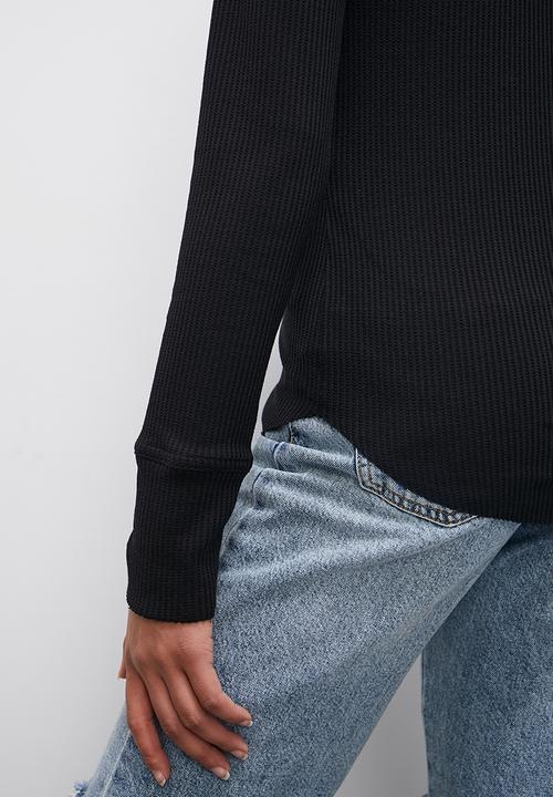 Blake - Waffle button front - black 