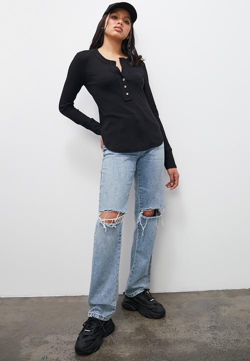 Blake - Waffle button front - black 