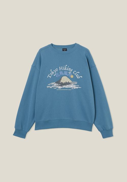 Cotton On - Oversized graphic sweater - adriatic blue/tokyo hiking club