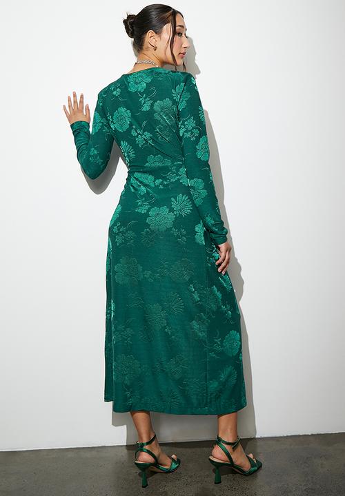 Superbalist - Jaquard twist front wrap midi dress - bottle green