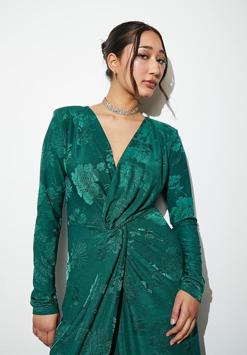 Superbalist - Jaquard twist front wrap midi dress - bottle green