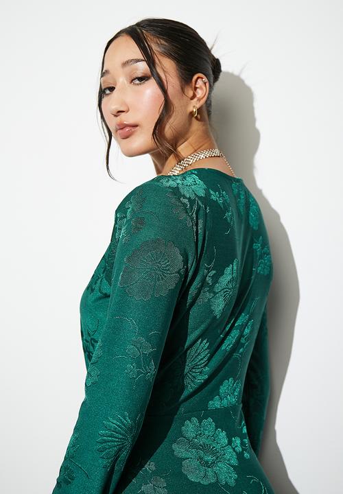 Superbalist - Jaquard twist front wrap midi dress - bottle green