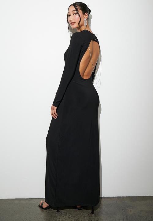 Superbalist - Open back chain detail knit maxi dress - black