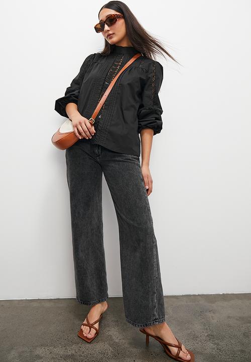 Superbalist - Cotton lace insert blouse - black