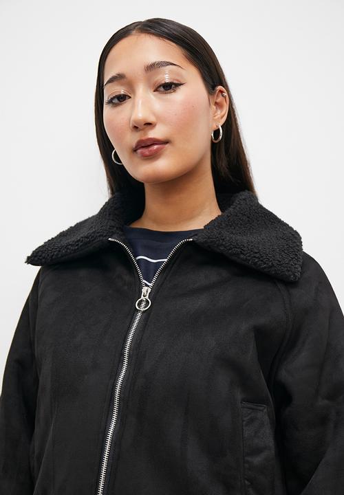 Superbalist - Suede shirling biker - black
