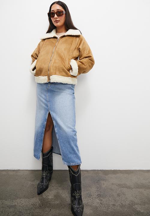 Superbalist - Suede shirling biker - tan