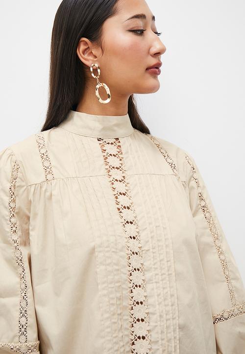 Superbalist - Cotton lace insert blouse - stone