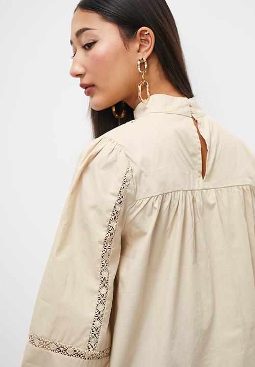 Superbalist - Cotton lace insert blouse - stone