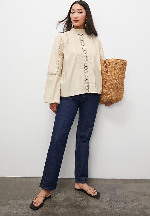 Superbalist - Cotton lace insert blouse - stone