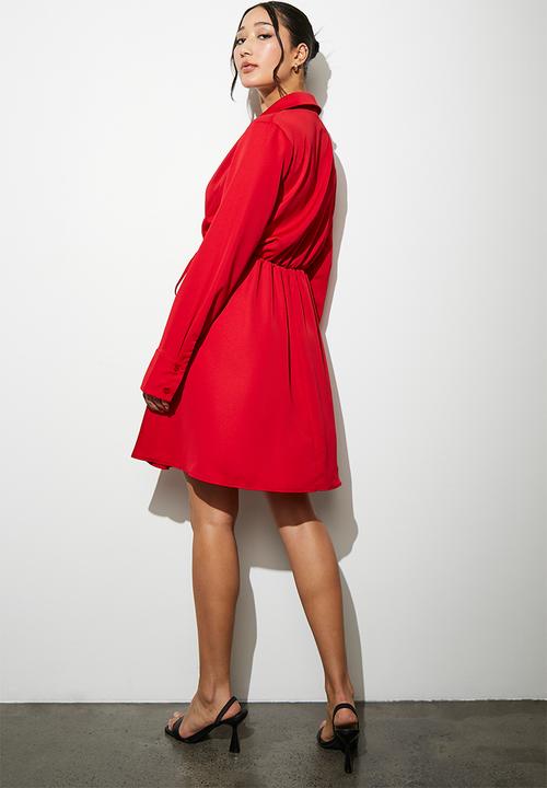 VELVET - wrap mini shirt dress - red