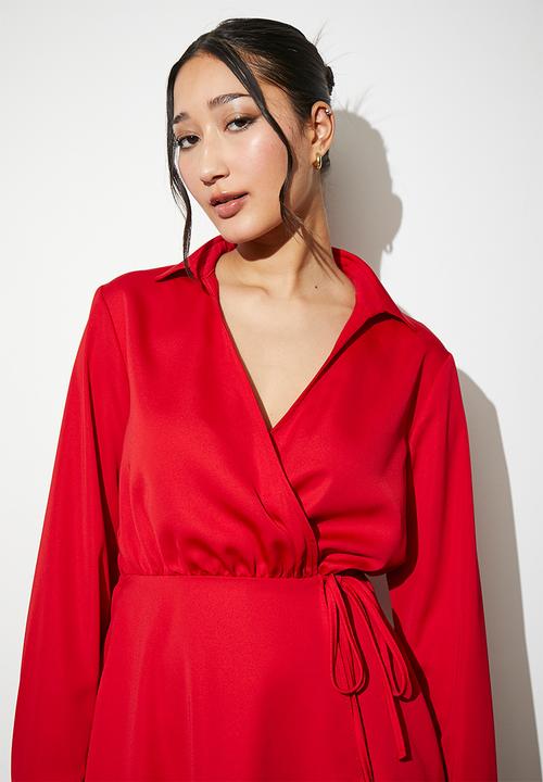 VELVET - wrap mini shirt dress - red