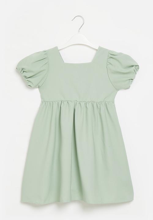 Pop Candy - Girls dress with puff sleeve - sage