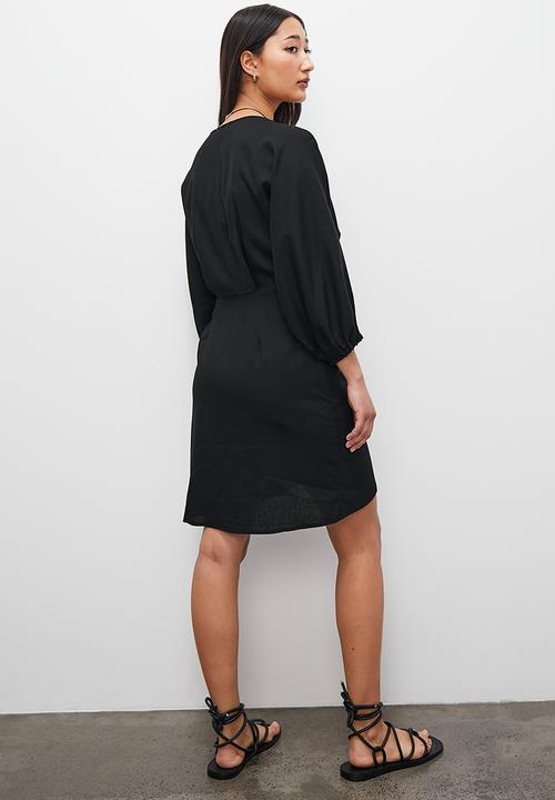 Superbalist - wrap mini with exaggerated sleeve - black