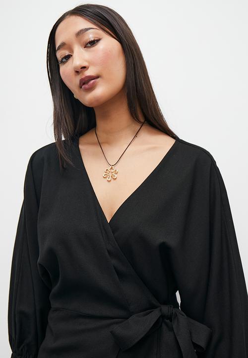 Superbalist - wrap mini with exaggerated sleeve - black