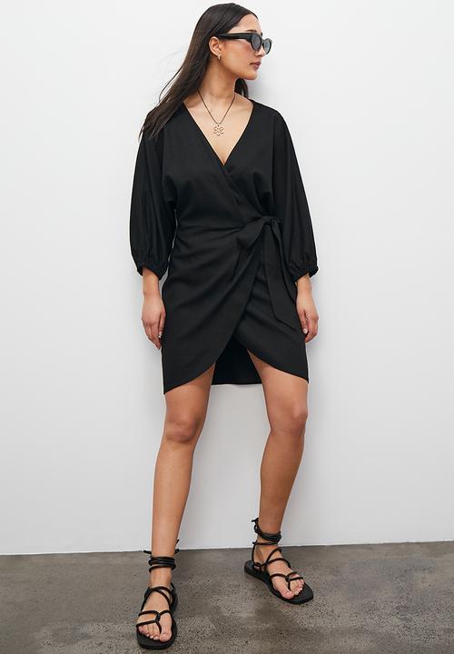 Superbalist - wrap mini with exaggerated sleeve - black