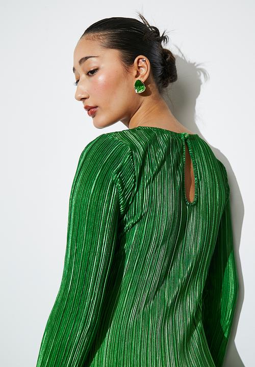 Superbalist - Plisse long sleeve column dress - green ombre