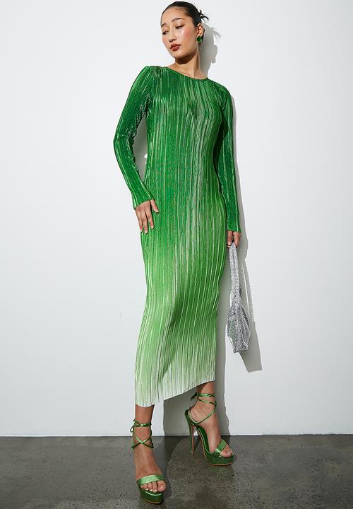 Superbalist - Plisse long sleeve column dress - green ombre
