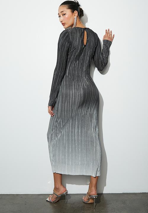 Superbalist - Plisse long sleeve column dress - black ombre