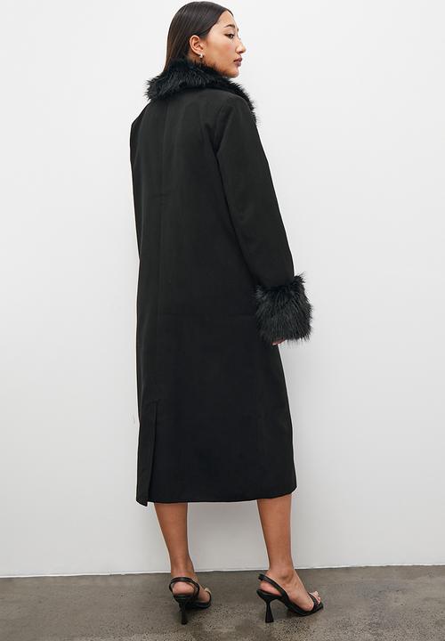 Superbalist - Faux fur trim coat - black
