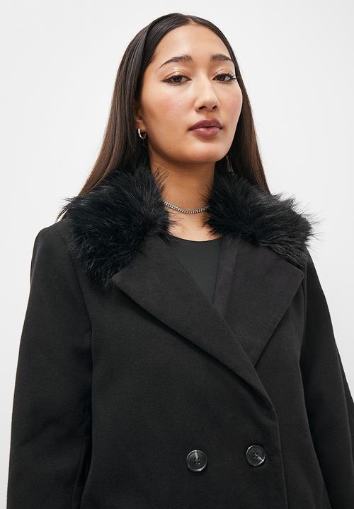Superbalist - Faux fur trim coat - black