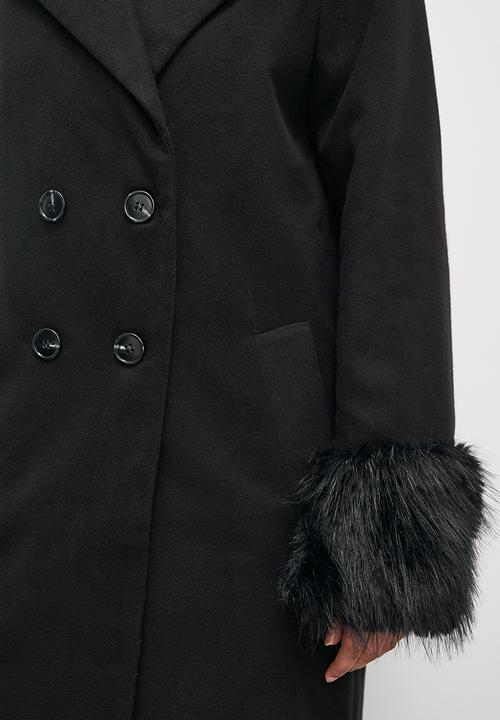 Superbalist - Faux fur trim coat - black