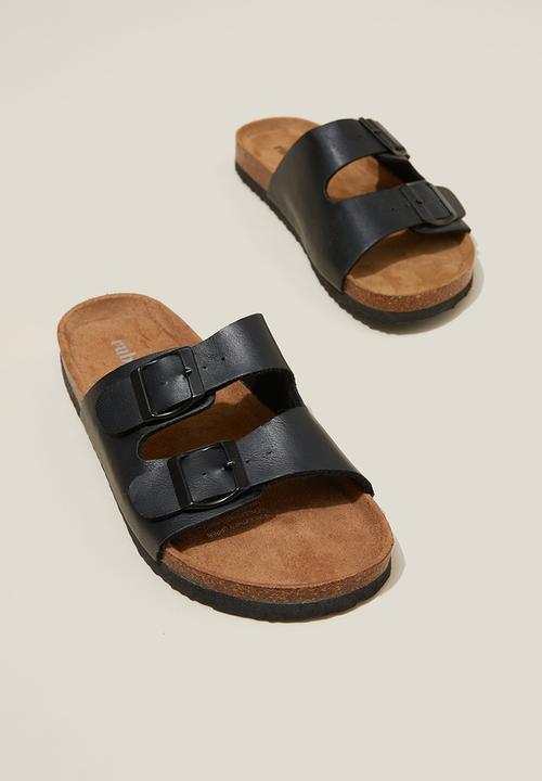 Cotton On - Rex double buckle slide - black nubuck