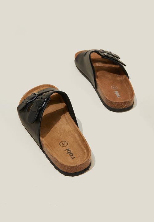 Cotton On - Rex double buckle slide - black nubuck