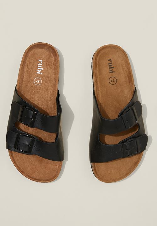 Cotton On - Rex double buckle slide - black nubuck