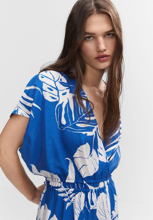 MANGO - One-piece suit twist - mid-blue