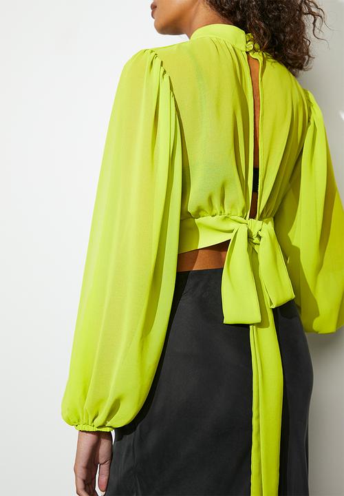 VELVET - Open back sheer pleated blouse - wild lime