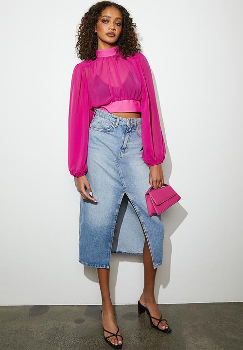 VELVET - Open back sheer pleated blouse - raspberry