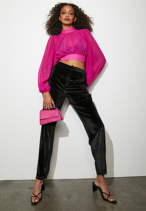 VELVET - Open back sheer pleated blouse - raspberry